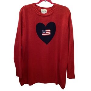 Quacker Factory Red Heart American Flag Sweater Womens 1X Patriotic Americana